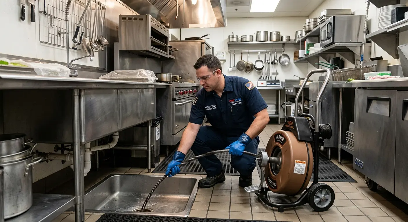 Commercial drain cleaning service in a restaurant kitchen in Hobbs