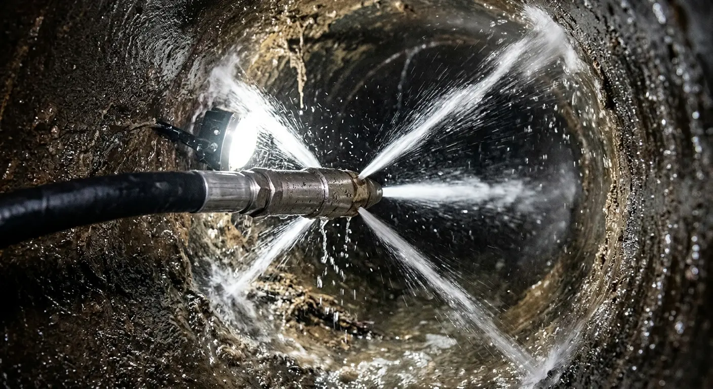 High-pressure hydro jetting nozzle cleaning sewer pipe for Storm Drain Cleaning in Hobbs
